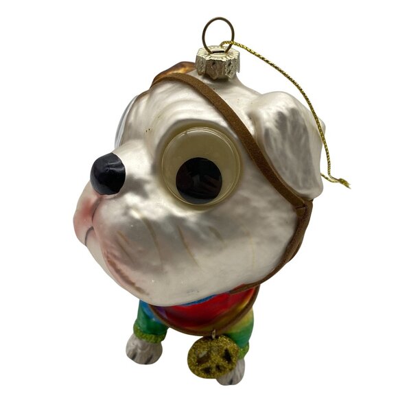 Bull Dog Hippie peach rainbow google eye Glass Christmas tree ornament - Picture 5 of 6